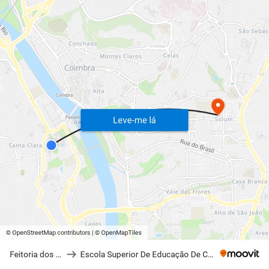 Feitoria dos Linhos to Escola Superior De Educação De Coimbra (Esec) map