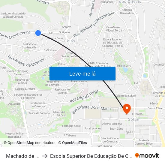 Machado de Castro to Escola Superior De Educação De Coimbra (Esec) map