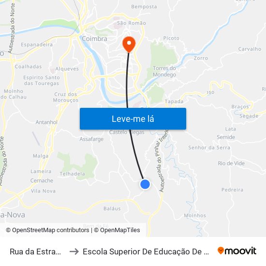 Rua da Estrada Nova to Escola Superior De Educação De Coimbra (Esec) map