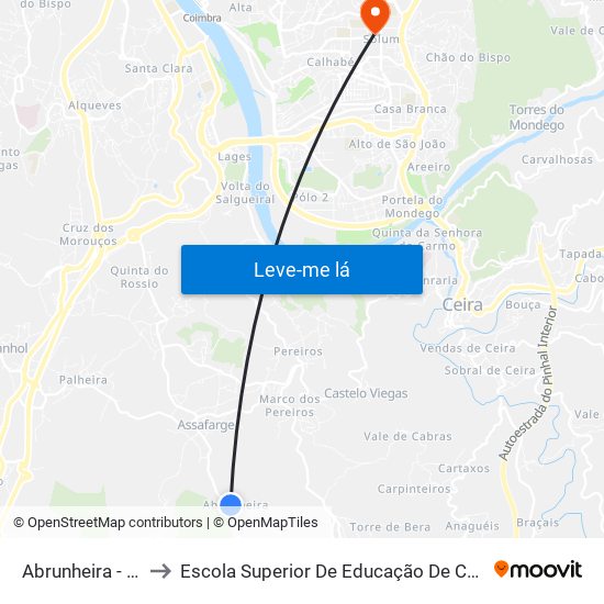 Abrunheira - centro to Escola Superior De Educação De Coimbra (Esec) map