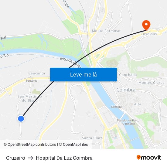 Cruzeiro to Hospital Da Luz Coimbra map