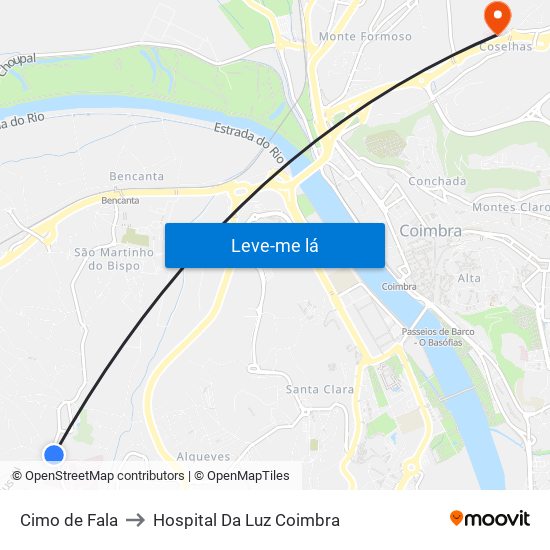 Cimo de Fala to Hospital Da Luz Coimbra map