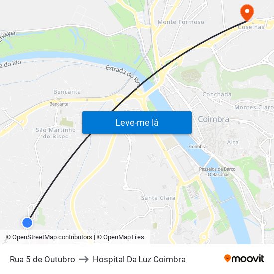 Rua 5 de Outubro to Hospital Da Luz Coimbra map