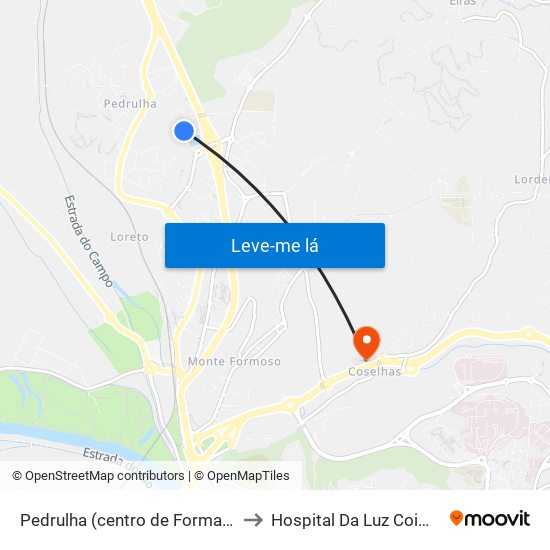 Pedrulha (centro de Formação) to Hospital Da Luz Coimbra map