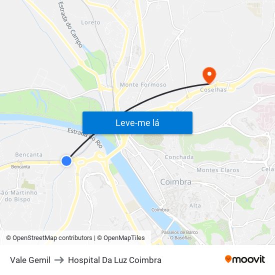 Vale Gemil to Hospital Da Luz Coimbra map