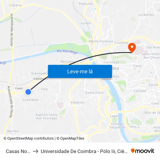 Casas Novas 1 to Universidade De Coimbra - Pólo Iii, Ciências Da Saúde map
