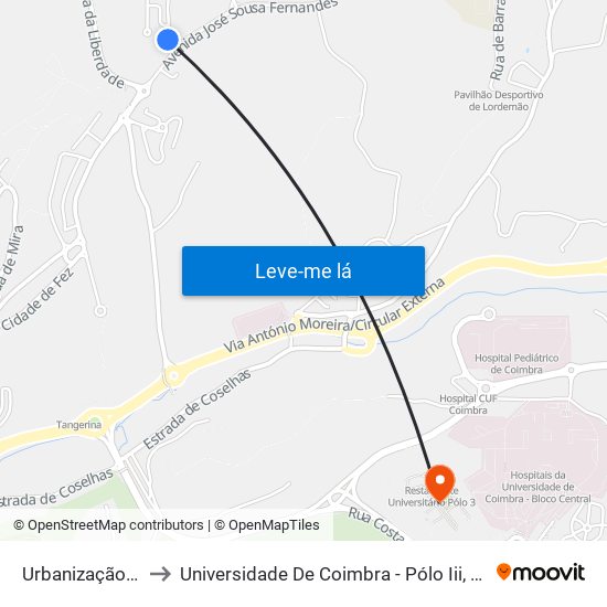 Urbanização Ar e Sol to Universidade De Coimbra - Pólo Iii, Ciências Da Saúde map