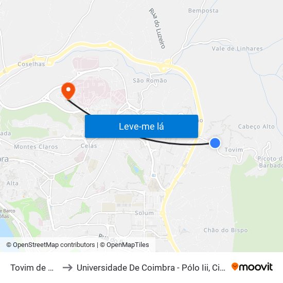 Tovim de Baixo 2 to Universidade De Coimbra - Pólo Iii, Ciências Da Saúde map