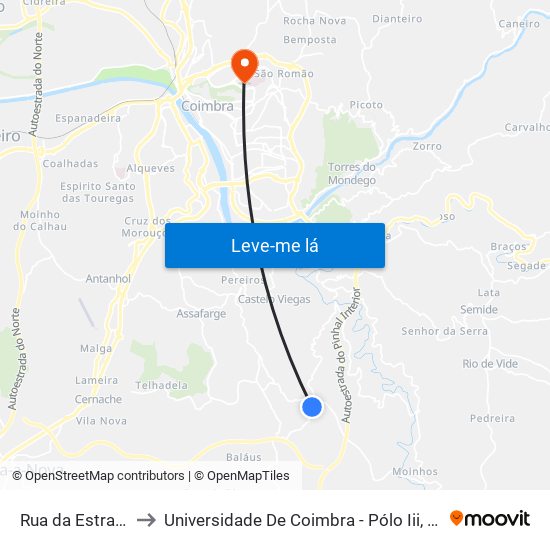Rua da Estrada Nova to Universidade De Coimbra - Pólo Iii, Ciências Da Saúde map