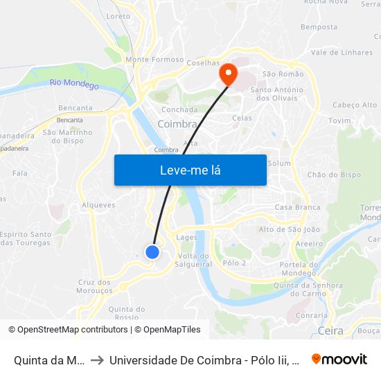 Quinta da Machada to Universidade De Coimbra - Pólo Iii, Ciências Da Saúde map