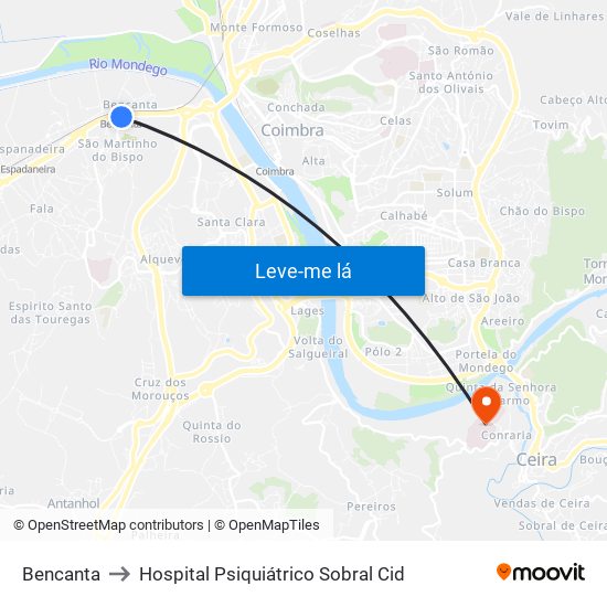 Bencanta to Hospital Psiquiátrico Sobral Cid map