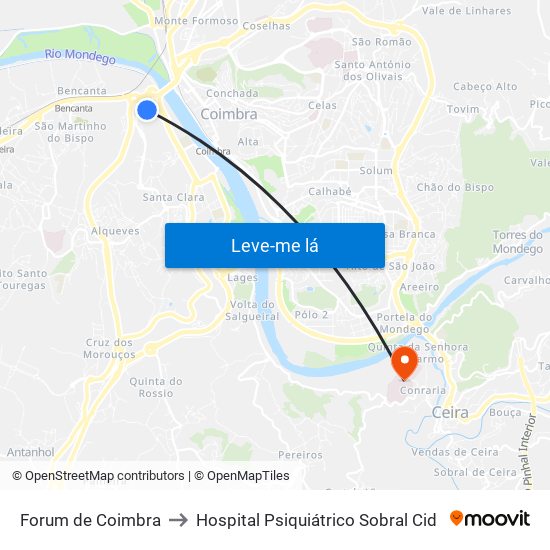 Forum de Coimbra to Hospital Psiquiátrico Sobral Cid map