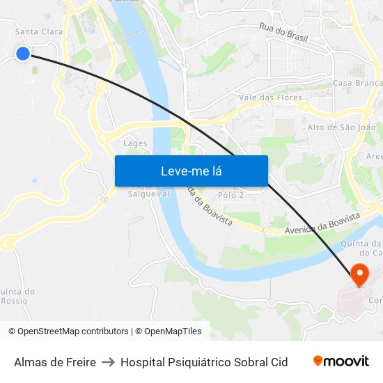 Almas de Freire to Hospital Psiquiátrico Sobral Cid map