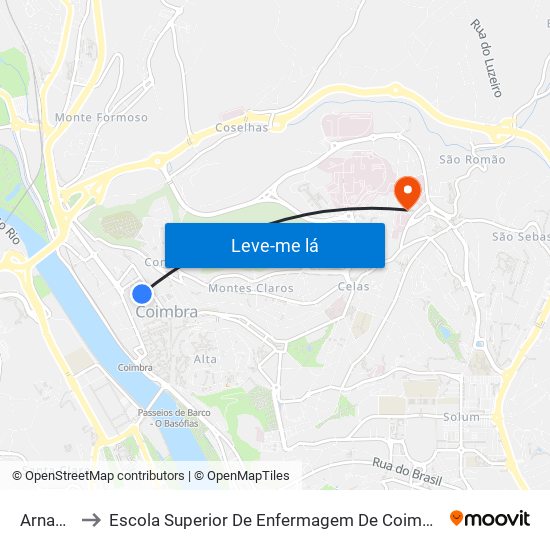 Arnado to Escola Superior De Enfermagem De Coimbra map