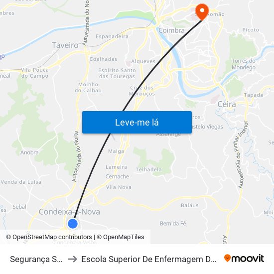 Segurança Social to Escola Superior De Enfermagem De Coimbra map