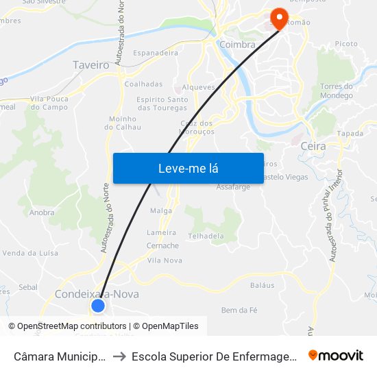 Câmara Municipal/Igreja to Escola Superior De Enfermagem De Coimbra map