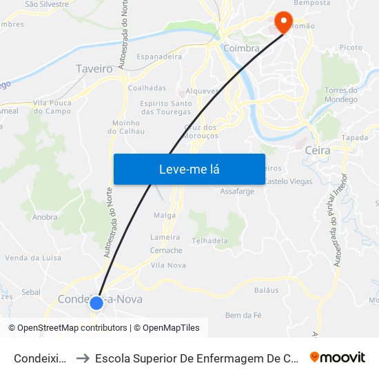Condeixinha to Escola Superior De Enfermagem De Coimbra map