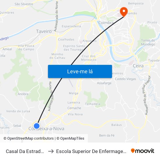 Casal Da Estrada/Capela to Escola Superior De Enfermagem De Coimbra map