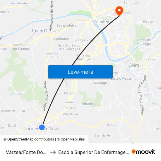 Várzea/Fonte Dos Amores to Escola Superior De Enfermagem De Coimbra map