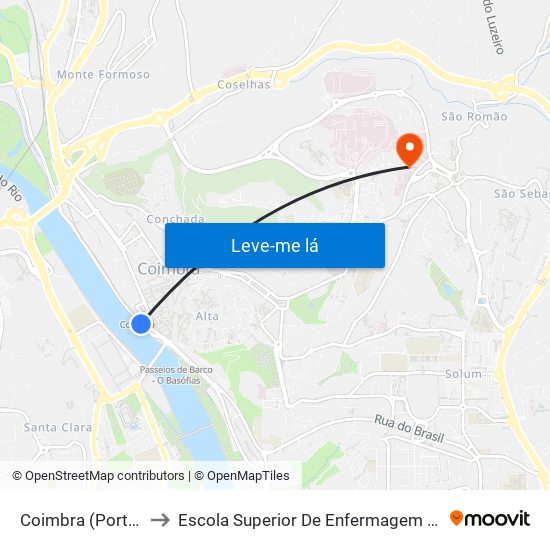 Coimbra (Portagem) to Escola Superior De Enfermagem De Coimbra map
