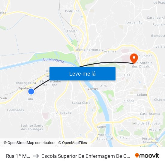 Rua 1º Maio to Escola Superior De Enfermagem De Coimbra map
