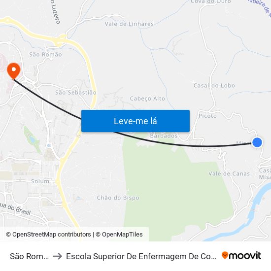 São Romão to Escola Superior De Enfermagem De Coimbra map