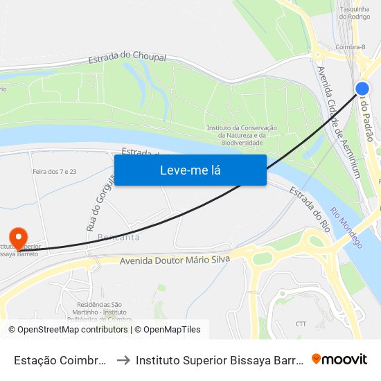 Estação Coimbra B to Instituto Superior Bissaya Barreto map