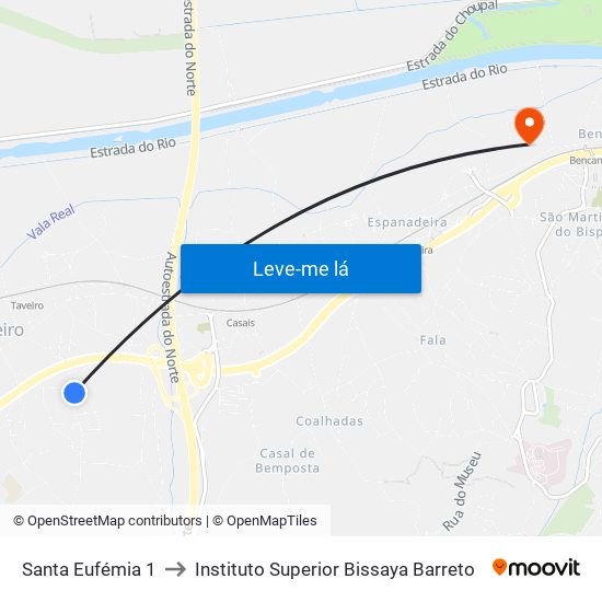 Santa Eufémia 1 to Instituto Superior Bissaya Barreto map