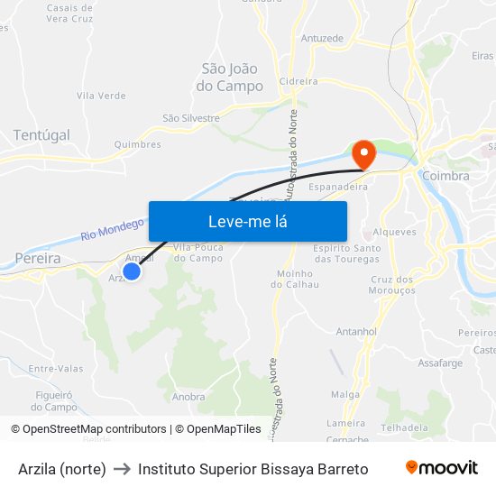Arzila (norte) to Instituto Superior Bissaya Barreto map