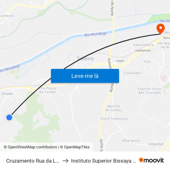 Cruzamento Rua da Lameira to Instituto Superior Bissaya Barreto map