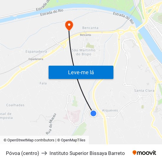Póvoa (centro) to Instituto Superior Bissaya Barreto map