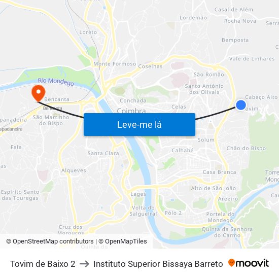 Tovim de Baixo 2 to Instituto Superior Bissaya Barreto map