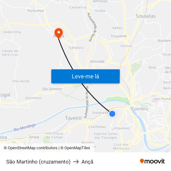 São Martinho (cruzamento) to Ançã map