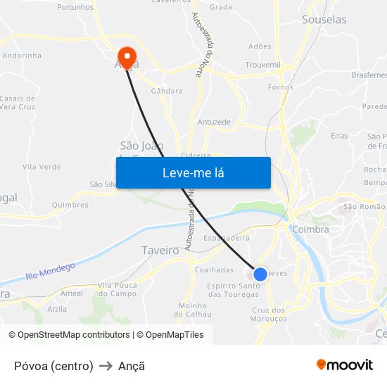 Póvoa (centro) to Ançã map