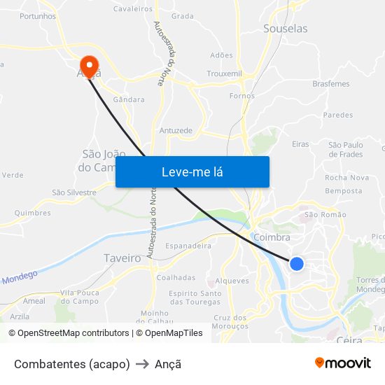 Combatentes (acapo) to Ançã map