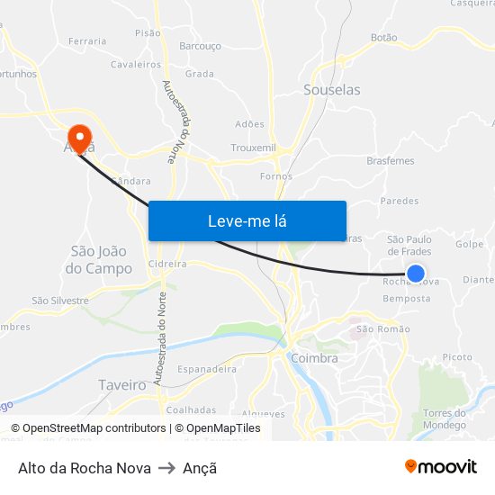 Alto da Rocha Nova to Ançã map