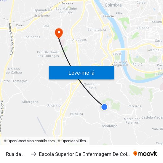 Rua da Chainça to Escola Superior De Enfermagem De Coimbra - Pólo B (Esenfc) map