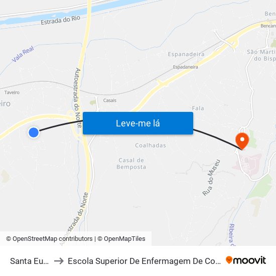 Santa Eufémia 1 to Escola Superior De Enfermagem De Coimbra - Pólo B (Esenfc) map