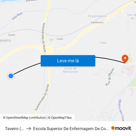 Taveiro (escola) to Escola Superior De Enfermagem De Coimbra - Pólo B (Esenfc) map