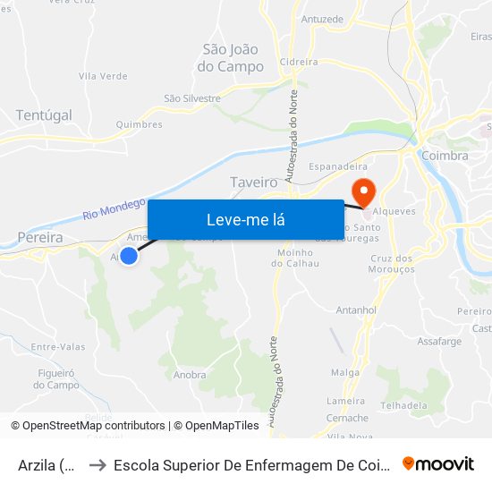 Arzila (centro) to Escola Superior De Enfermagem De Coimbra - Pólo B (Esenfc) map