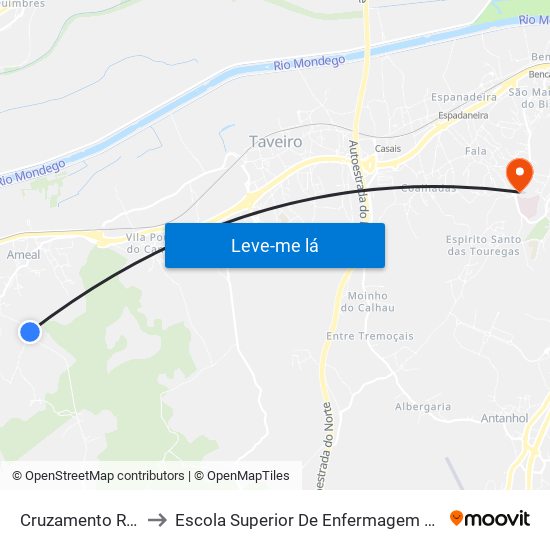 Cruzamento Rua da Lameira to Escola Superior De Enfermagem De Coimbra - Pólo B (Esenfc) map