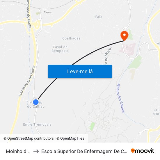 Moinho do Calhau to Escola Superior De Enfermagem De Coimbra - Pólo B (Esenfc) map