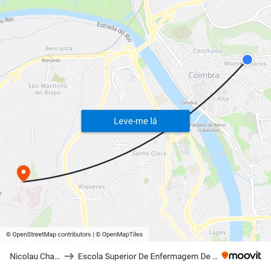 Nicolau Chanterenne 2 to Escola Superior De Enfermagem De Coimbra - Pólo B (Esenfc) map