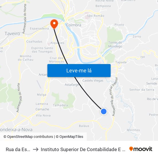 Rua da Estrada Nova to Instituto Superior De Contabilidade E Administração De Coimbra (Iscac) map