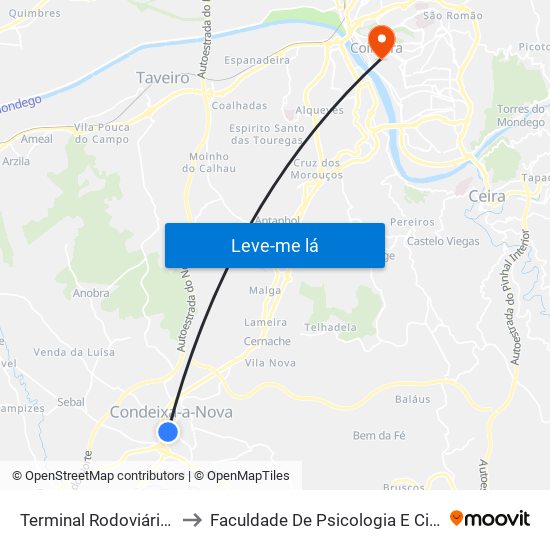 Terminal Rodoviário De Condeixa to Faculdade De Psicologia E Ciências Da Educação map