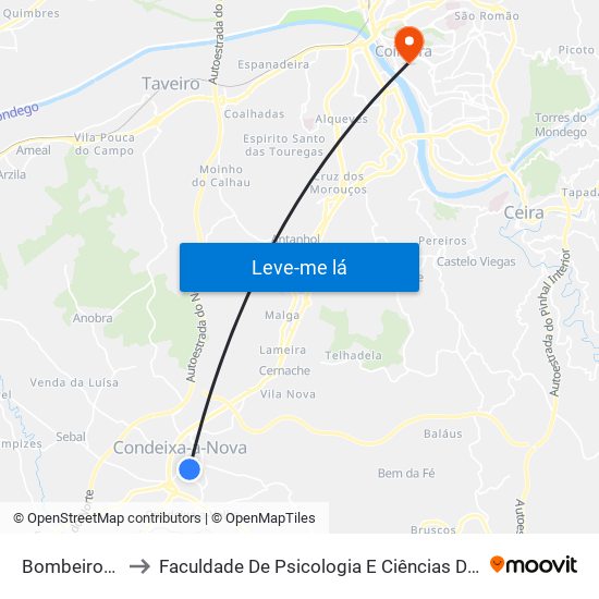 Bombeiros/Ctt to Faculdade De Psicologia E Ciências Da Educação map