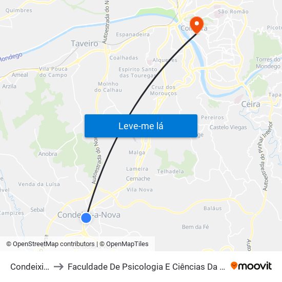 Condeixinha to Faculdade De Psicologia E Ciências Da Educação map