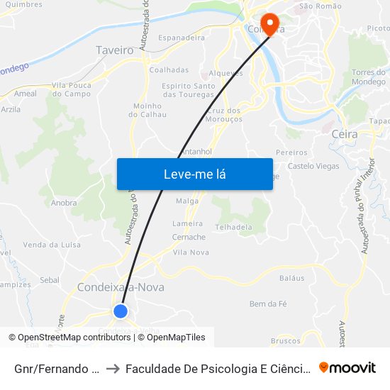 Gnr/Fernando Namora to Faculdade De Psicologia E Ciências Da Educação map