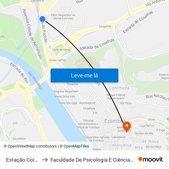 Estação Coimbra B to Faculdade De Psicologia E Ciências Da Educação map