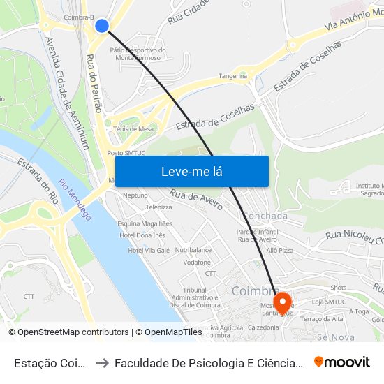 Estação Coimbra B to Faculdade De Psicologia E Ciências Da Educação map